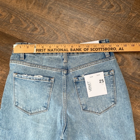 VERVET EMMA HIGH WAISTED MOM JEAN W/DISTRESSED SEMI RIDGID DENIM - Picture 10 of 13